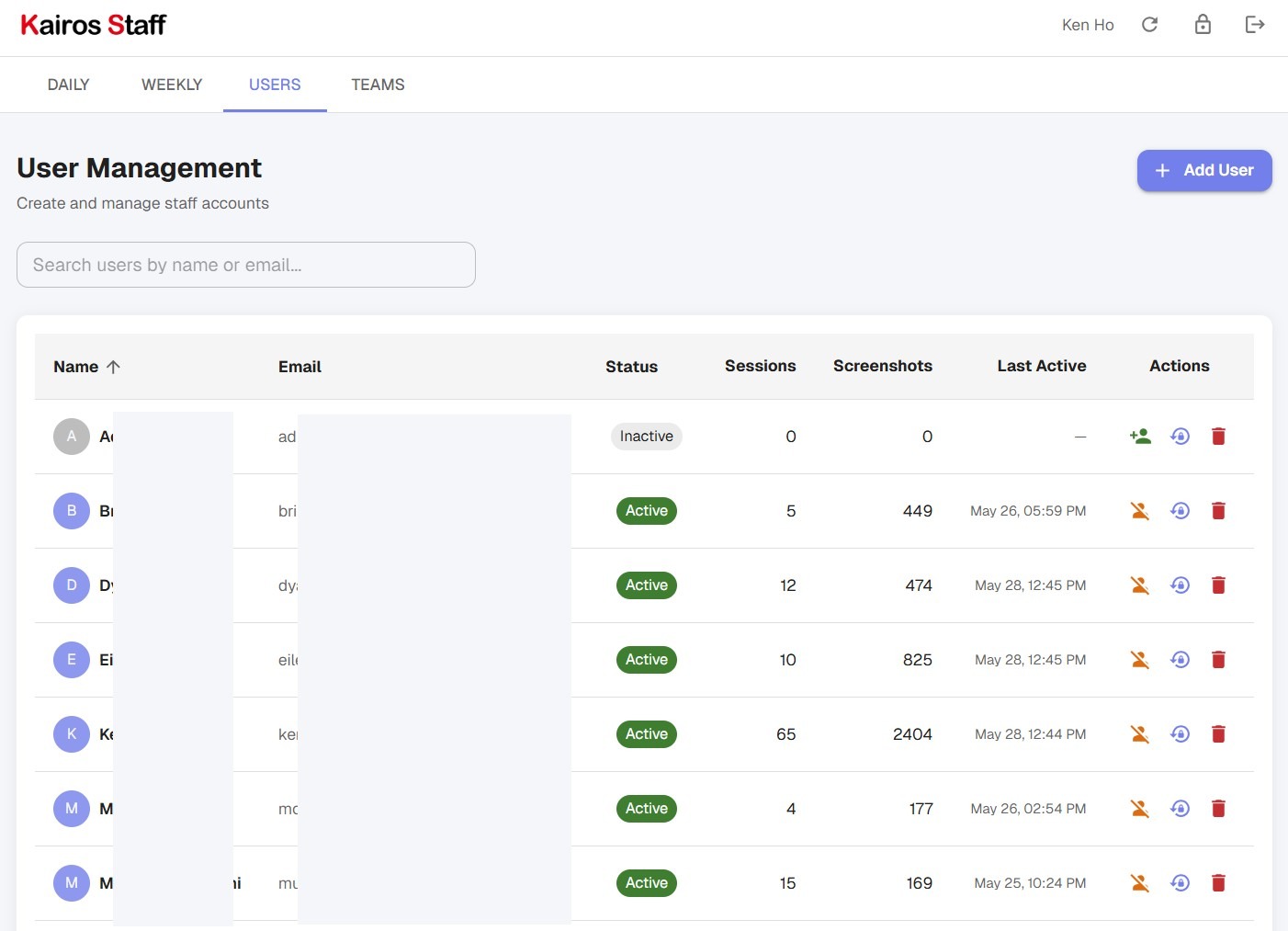 Kairos Staff Time Tracking