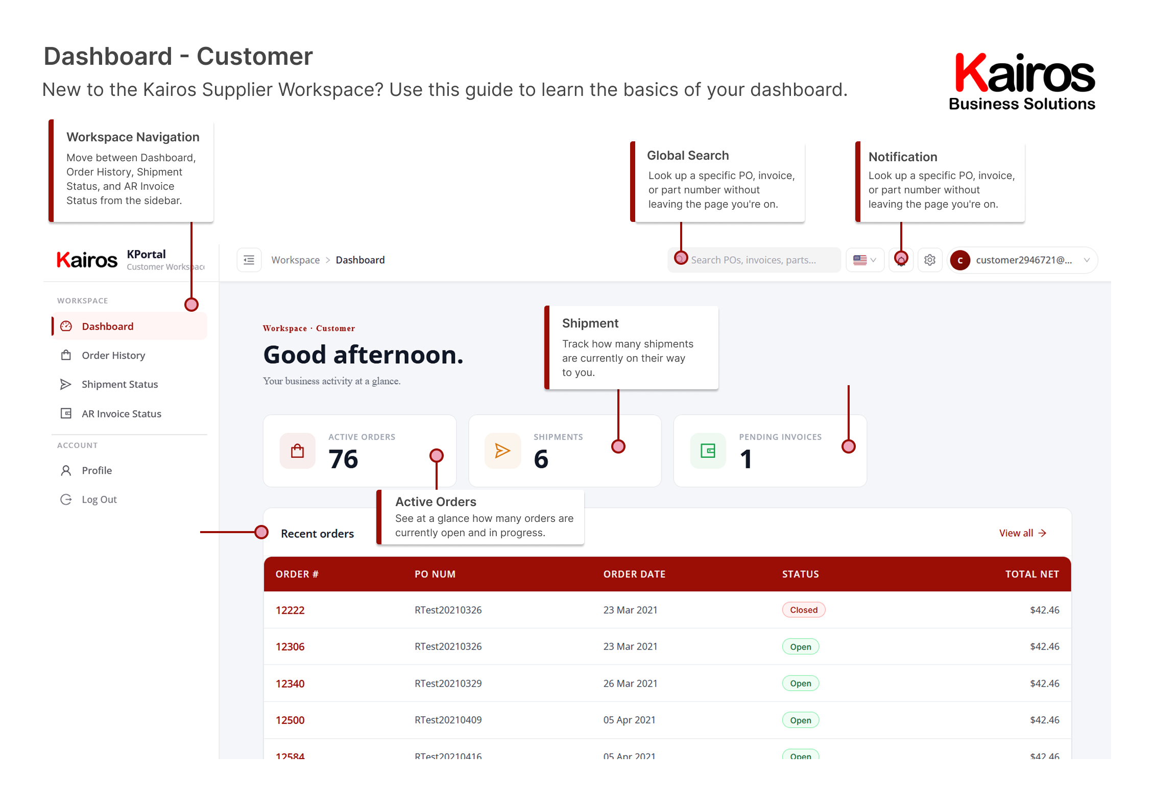 KPortal Customer Dashboard