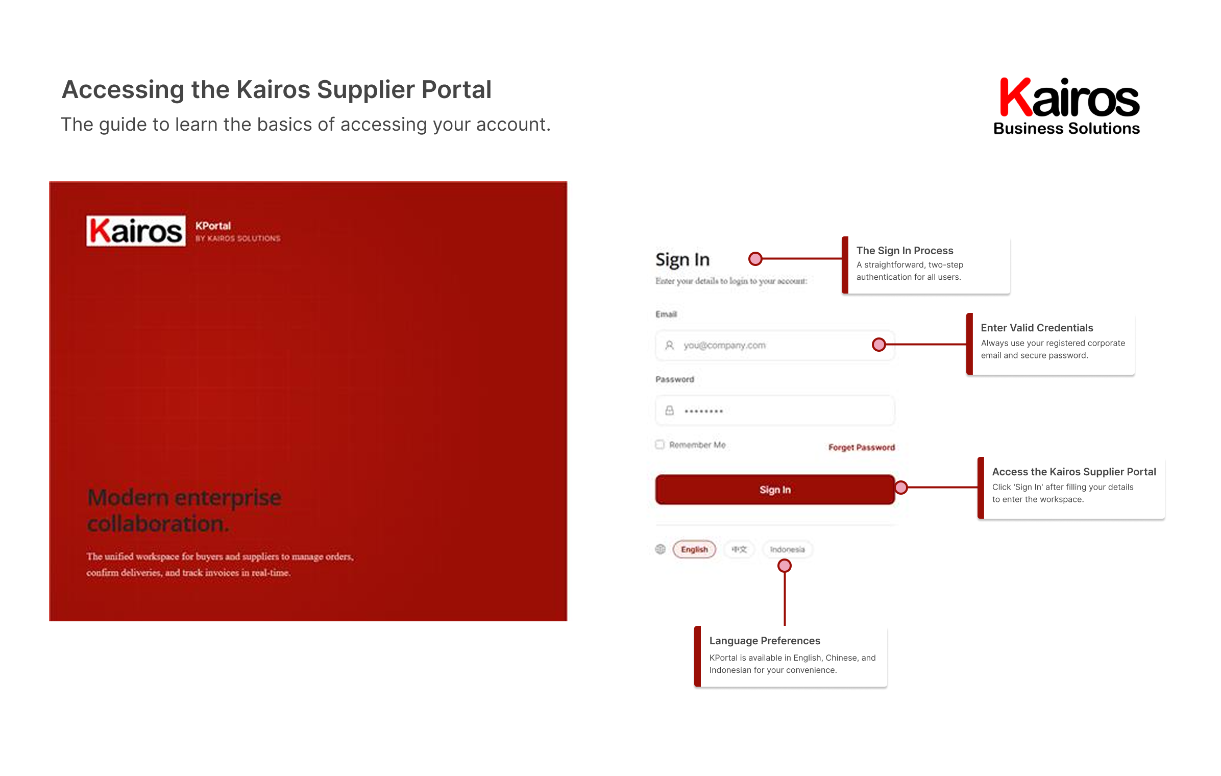 Kairos Supplier Portal sign-in screen