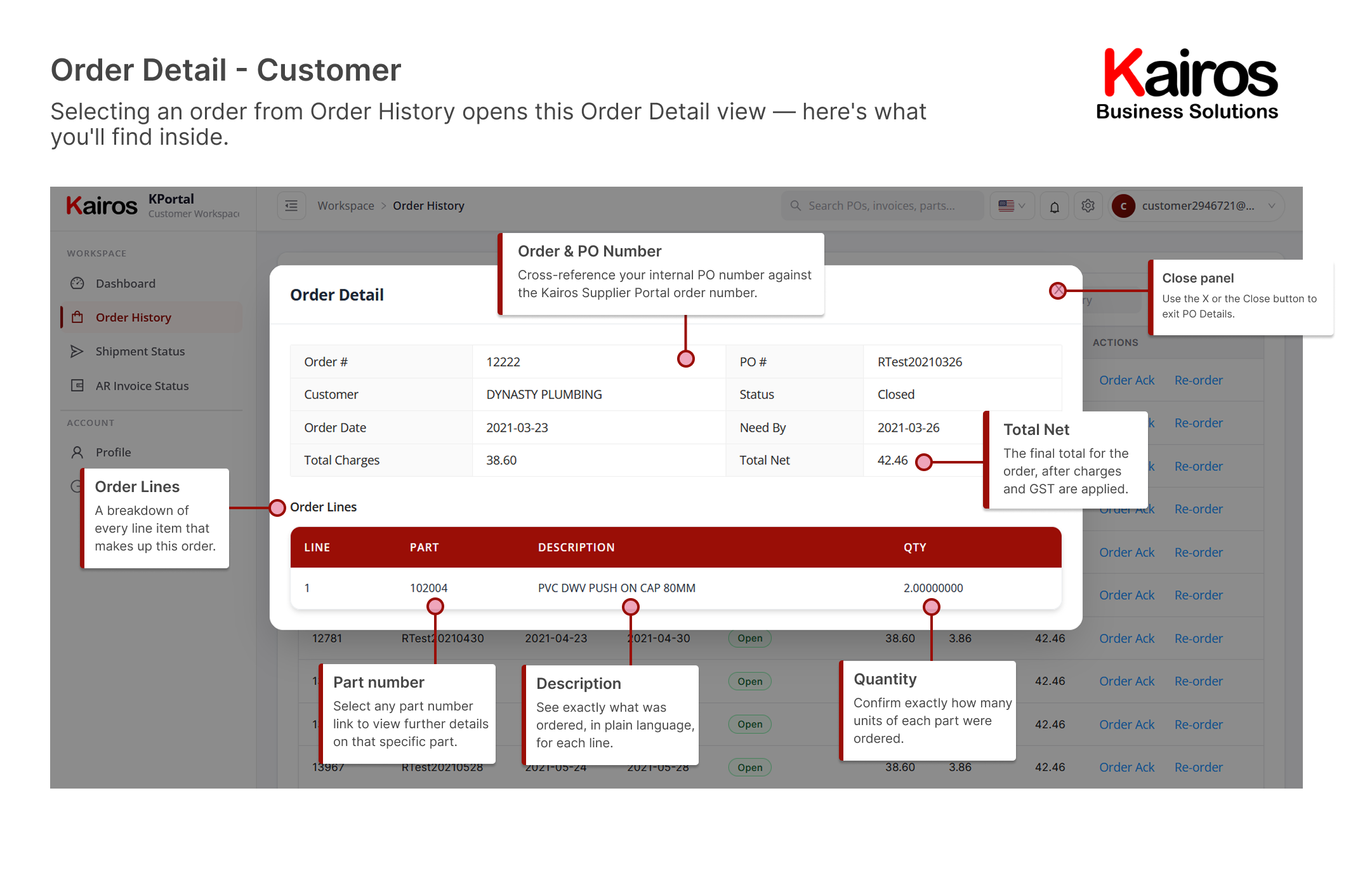 KPortal Customer Order Detail