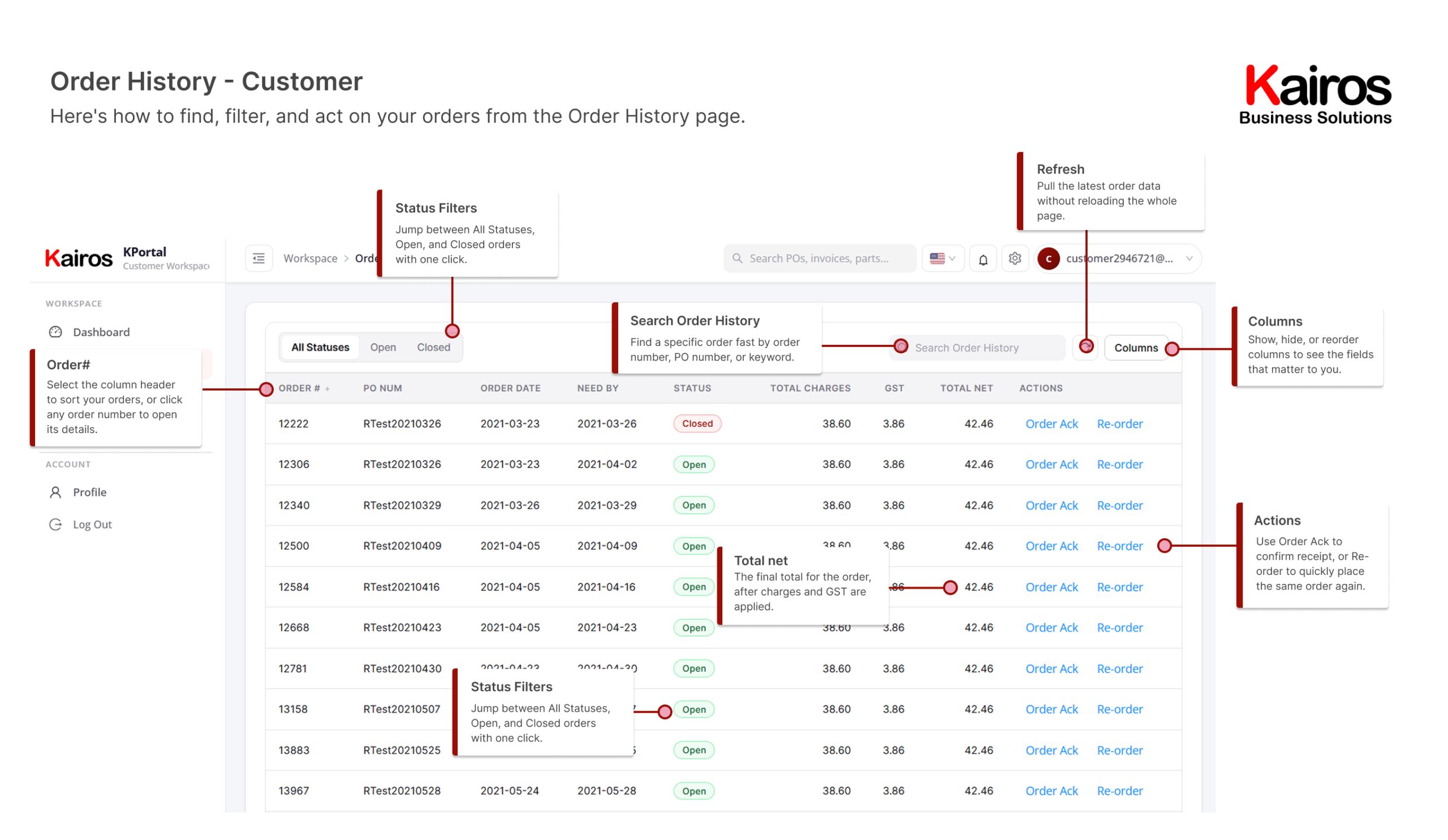 KPortal Customer Order History