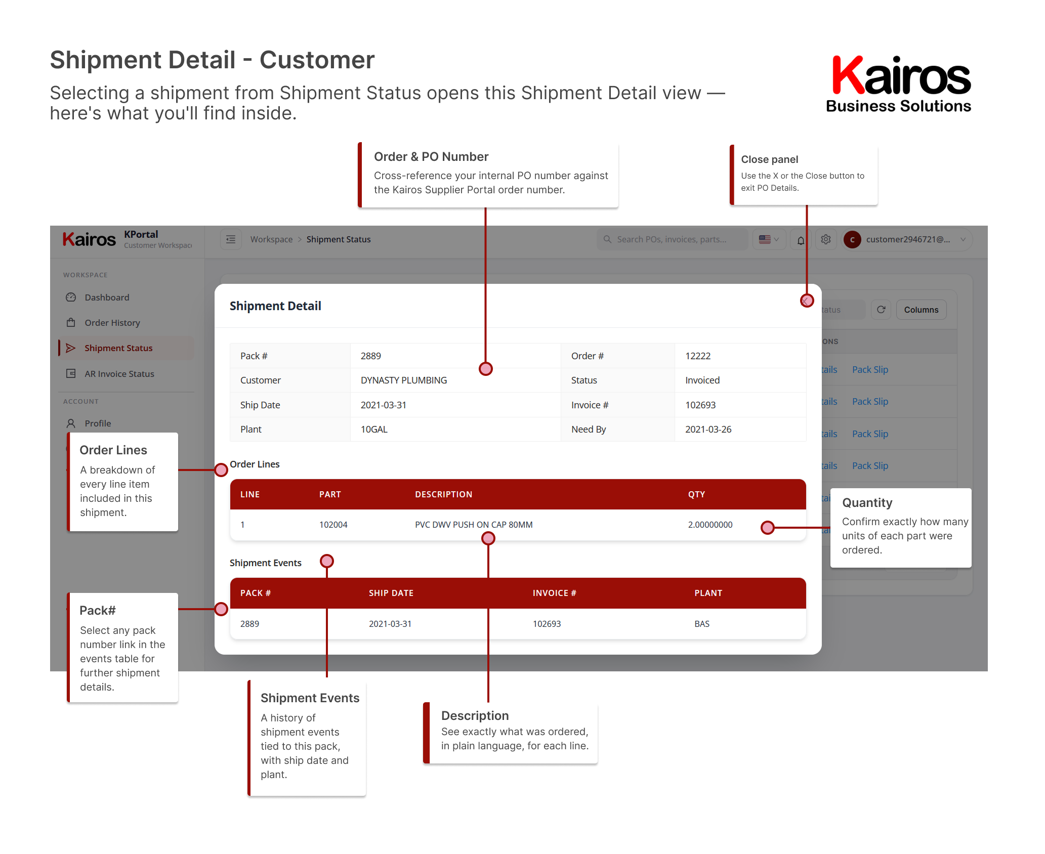 KPortal Customer Shipment Detail