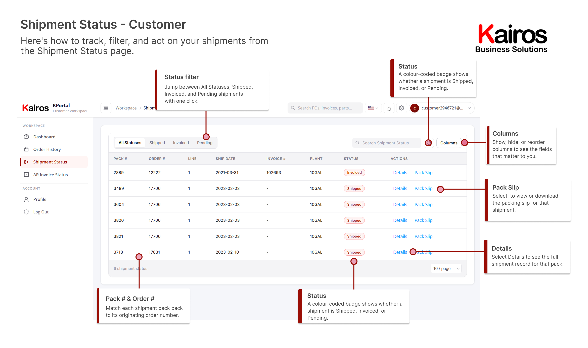KPortal Customer Shipment Status