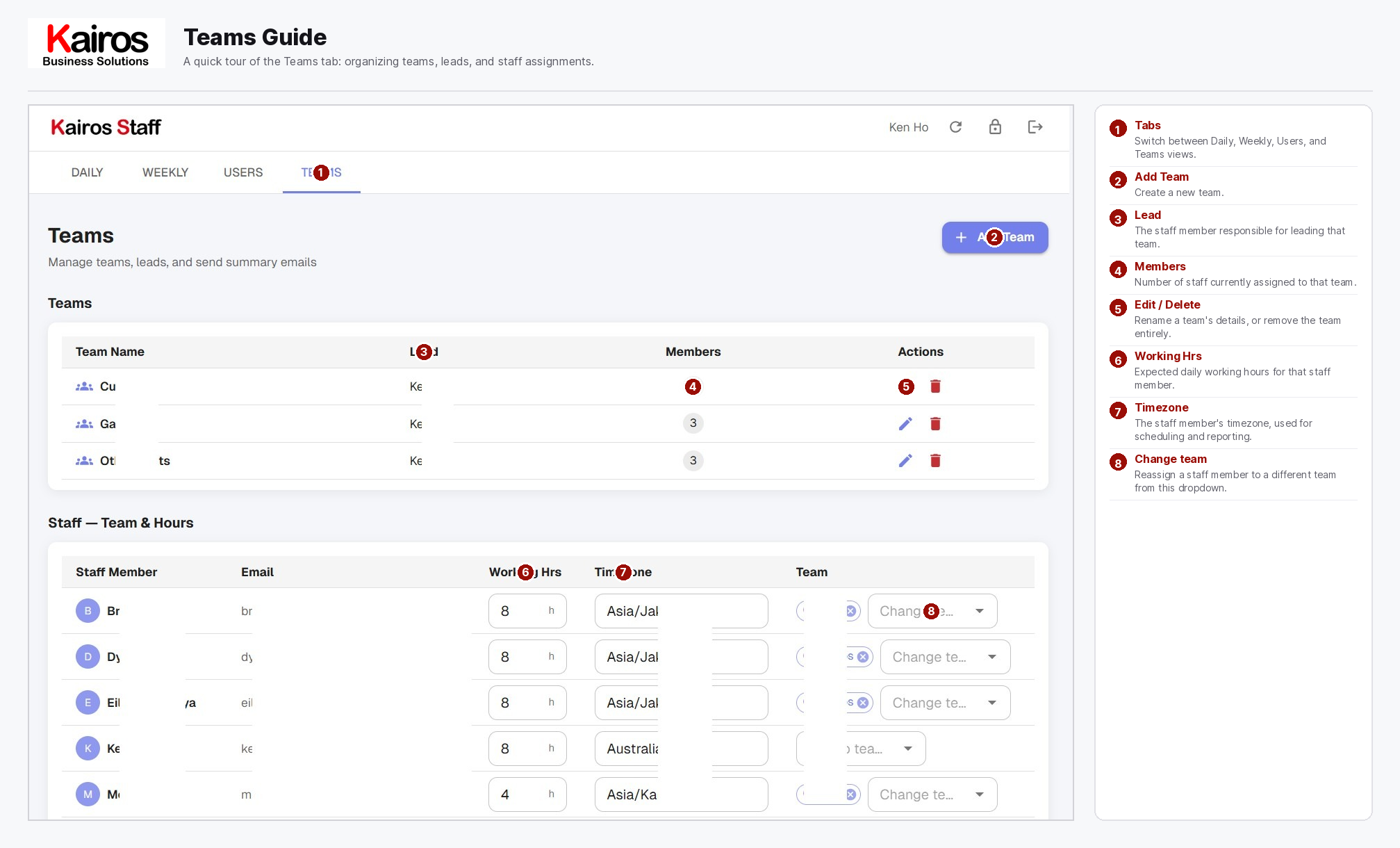 KairosStaff teams view