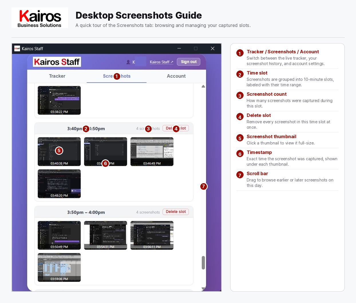 KairosStaff screenshot activity gallery